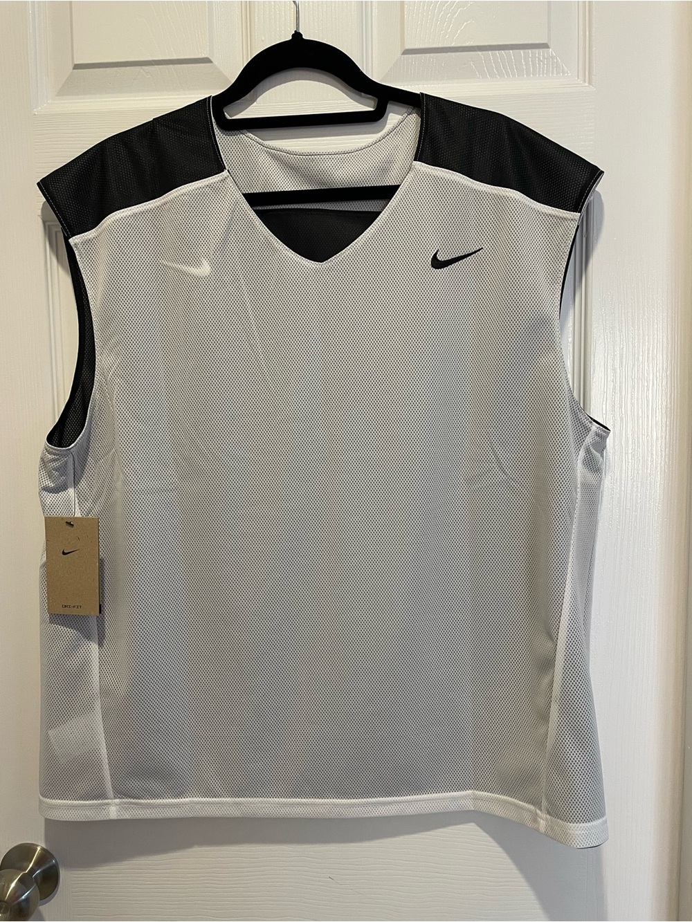 Nike Men’s Reversible Mesh Sleeveless Tank — White with Black Panels